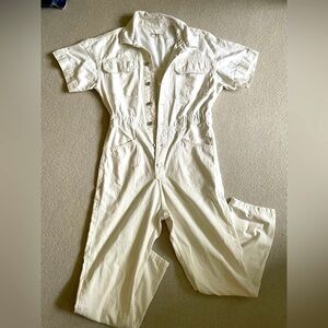 Free People Marci Coveralls Jumpsuit white denim size S NWOT